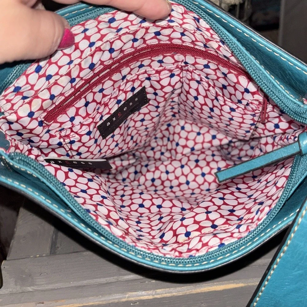 *SOLD on EBAY  by Liz Claiborne Teal Crossbody Bag w/brushed gold hardware - Picture 10 of 12